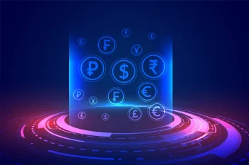 Ilustración digital de divisas flotantes representando el ecosistema fintechs LATAM y pagos digitales en América Latina