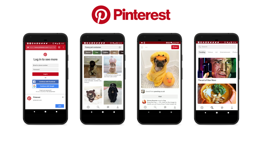 Ejemplo de PWA de la empresa Pinterest