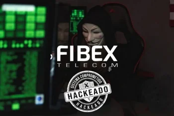 Hacker y logo de la empresa Fibex