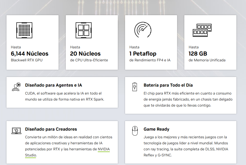 Especificaciones técnicas del chip NVIDIA RTX Spark