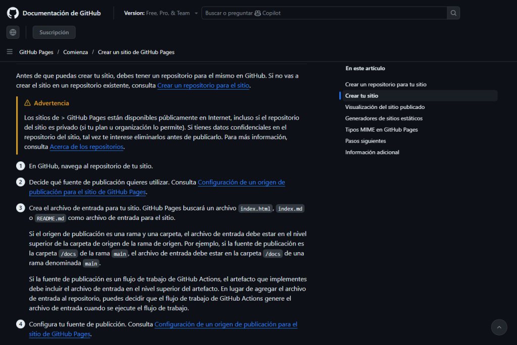 Screenshoot de Github pages